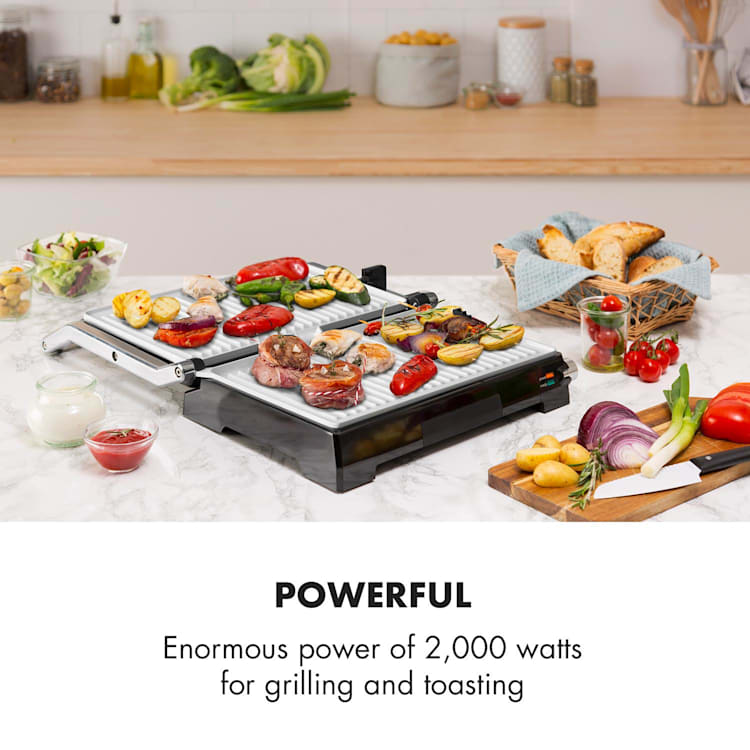 Buffalo contactgrill paninimaker 2000W rvs zilver/zwart Antikleeflaag: wit