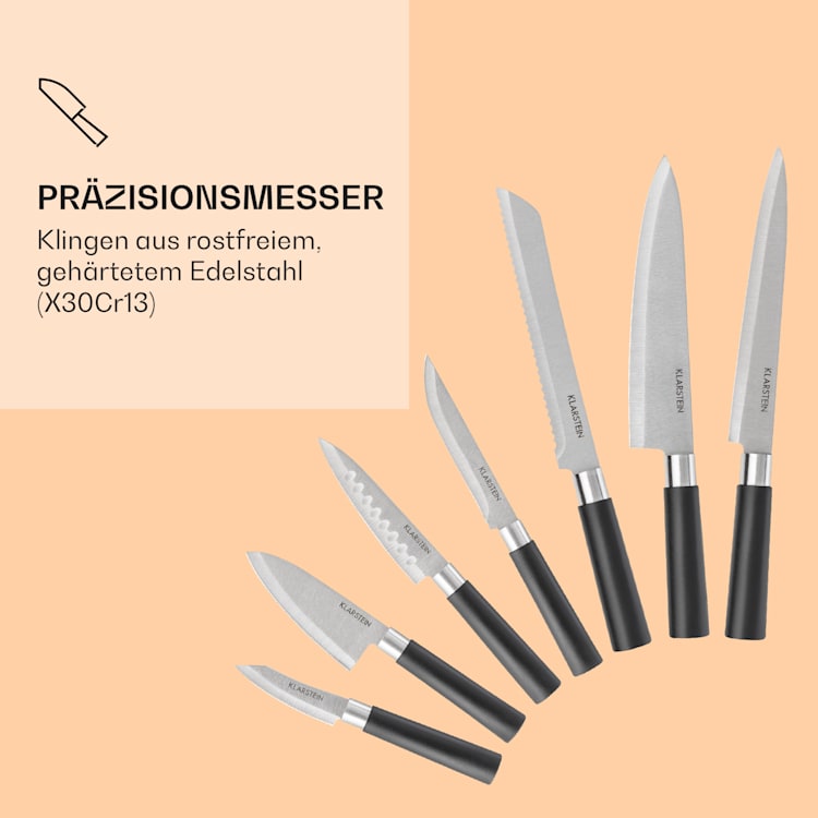 Kitano Plus Messer-Set 9 tlg. Holzblock Bambus-Schneidebrett weiß