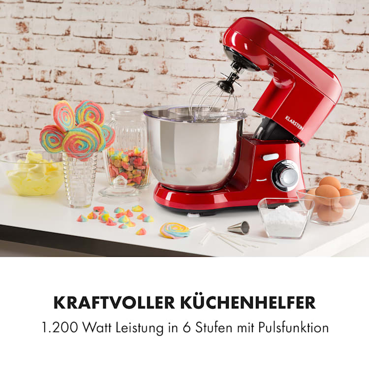 Bella Robusta Metal Küchenmaschine 1200 W 6 Stufen 5,5 Liter Rot