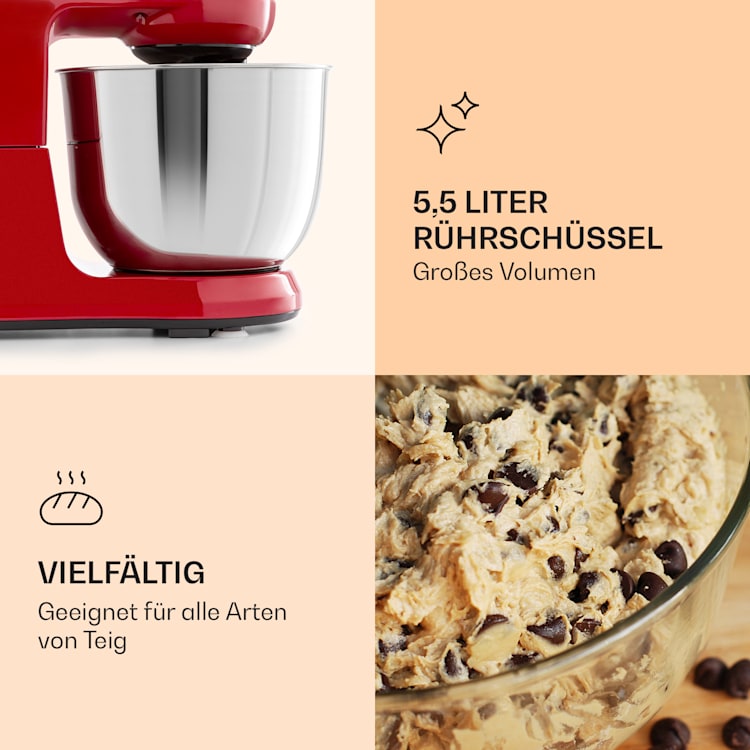 Bella Robusta Metal Küchenmaschine 1200 W 6 Stufen 5,5 Liter Rot