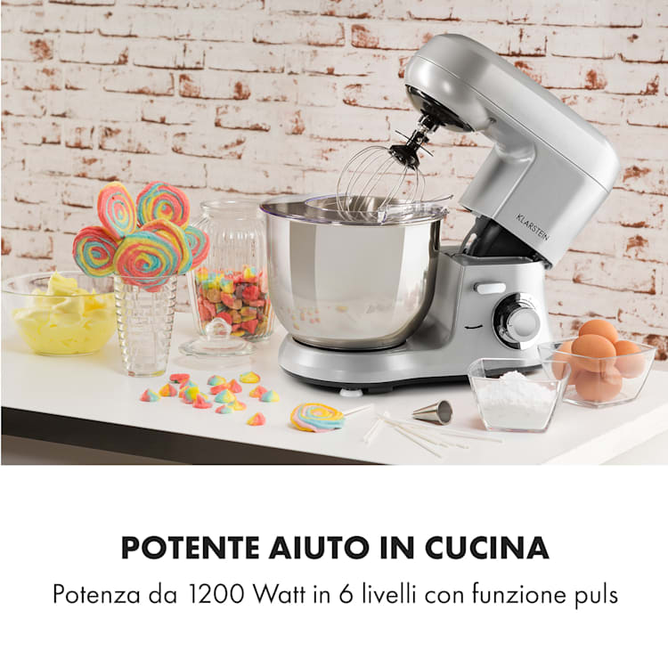 Bella Robusta Metal Robot da Cucina 1.200 W 6 Livelli 5,5 litri grigio Grigio