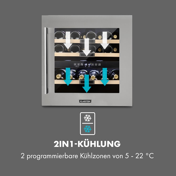 Vinsider 36 Weinkühlschrank 2 Kühlzonen 5-22°C 85l Edelstahl 36 Flaschen | Silber