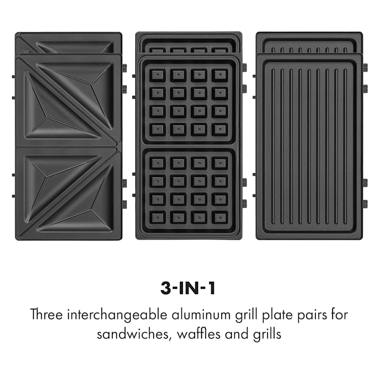 Trilit 3-in-1 Sandwich Maker 750W 3 Griddle LED Anti-Stick Black Black