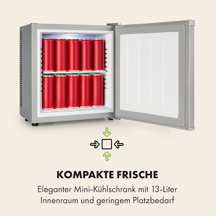Secret Cool Mini-Kühlschrank Mini-Bar 13l 22dB 2 Etagen Silber