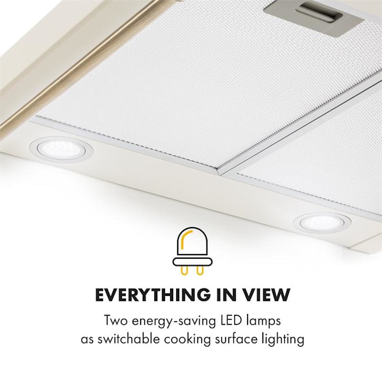 Victoria Hotte aspirante 60cm, design rétro, 645m³/h, LED, Ivoir Ivoire