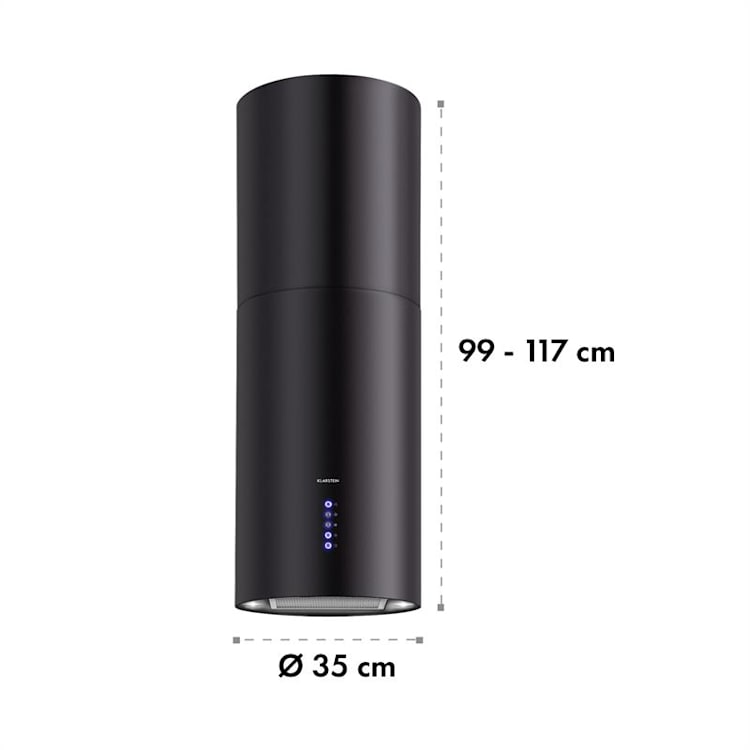 Klarstein Beretta Island Cooker Extractor Hood Ø35cm Exhaust / Circulating Air 650m³ / h LED Black Matt Black
