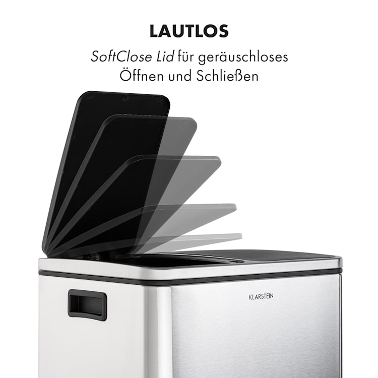 Trash Gordon Treteimer 30L / 2x15L geräuschlos PP Edelstahl gebürstet Silber