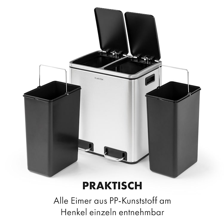 Trash Gordon Treteimer 30L / 2x15L geräuschlos PP Edelstahl gebürstet Silber