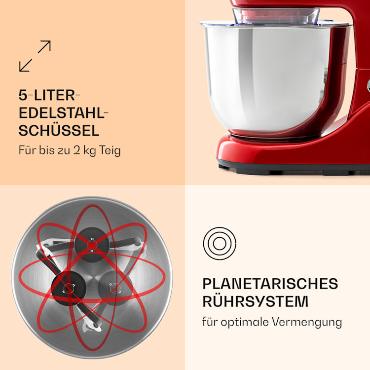 Bella Pico 2G Küchenmaschine 1300W 1,7PS 6 Stufen 5 Liter Rot