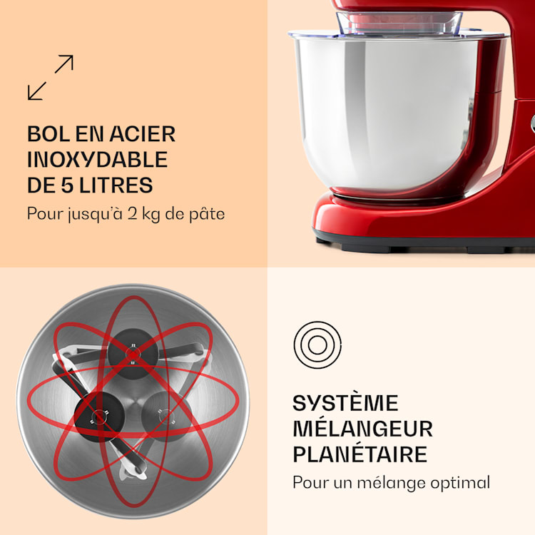 Bella Pico 2G Robot de cuisine 5 litres 6 vitesses 1200W - rouge Rouge