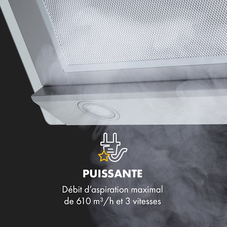 Zola 60 hotte aspirante sans tête 60 cm 190 W 607 m³/h LED acier inoxydable/verre Argent | 60 cm