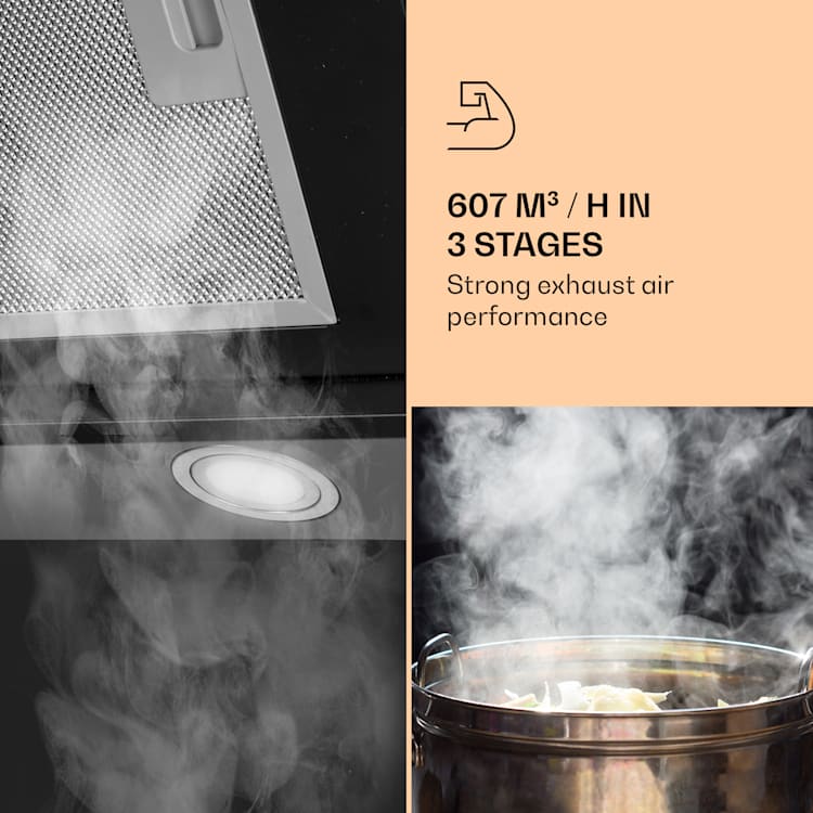 Zola 60 hotte aspirante sans tête 60 cm 190 W 607 m³/h LED acier inoxydable/verre Noir | 60 cm