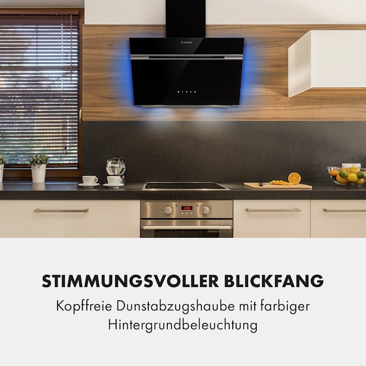 Alina Dunstabzugshaube 60 cm 600 m³/h LED-Display Ambientelicht Glasfront schwarz 60 cm | Schwarz