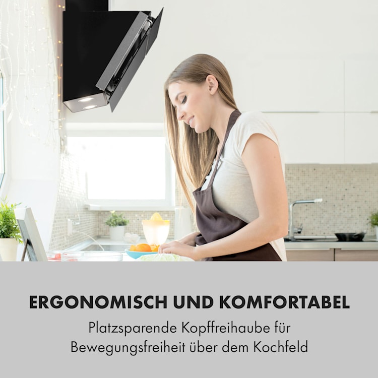 Alina Dunstabzugshaube 60 cm 600 m³/h LED-Display Ambientelicht Glasfront schwarz 60 cm | Schwarz