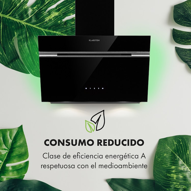 Alina Campana extractora de 60cm 600 m³/h Pantalla led Luz de ambiente Negra 60 cm | Negro