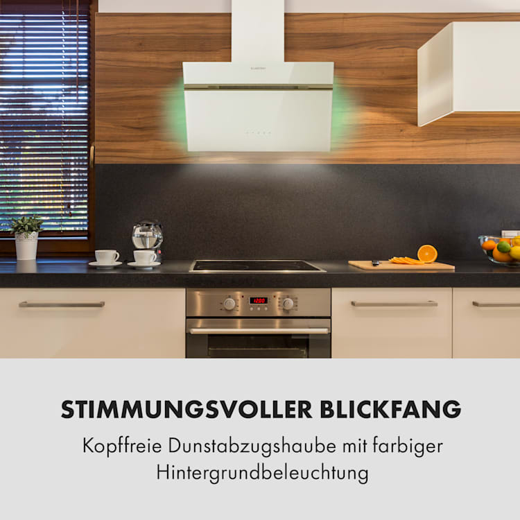 Alina Dunstabzugshaube 600 m³/h LED-Display Ambientelicht Glasfront weiß 60 cm | Weiß