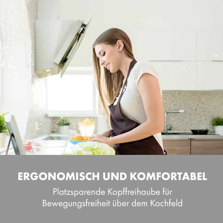Alina Dunstabzugshaube 600 m³/h LED-Display Ambientelicht Glasfront weiß 60 cm | Weiß