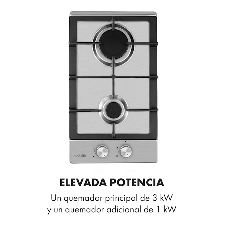 Ignito Domino Cocina a gas con 2 quemadores Sabaf Acero inoxidable Plateada Plata | 2 fogones