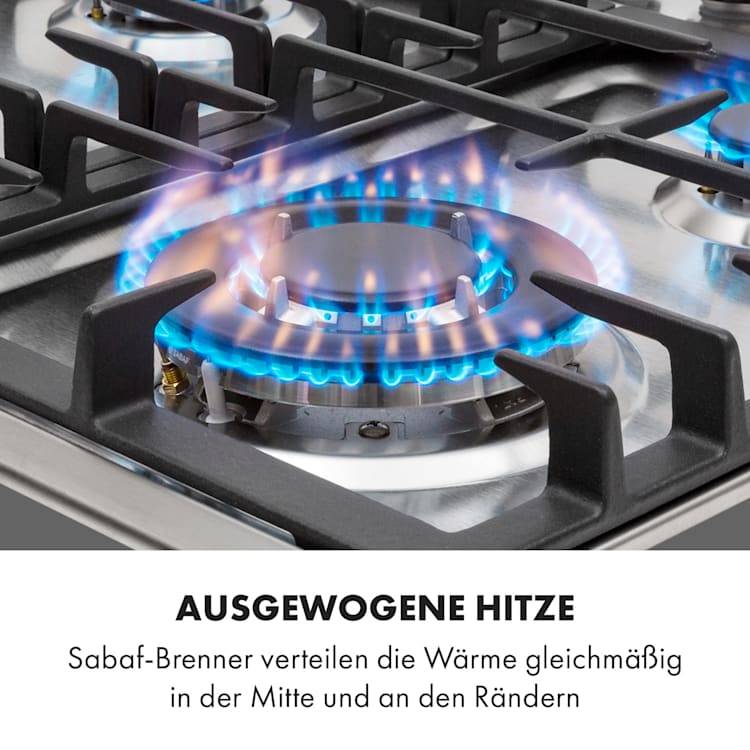 Ignito 4 Zonen Gaskochfeld 4-flammig Sabaf-Brenner Edelstahl silber Silber | 4 Brenner