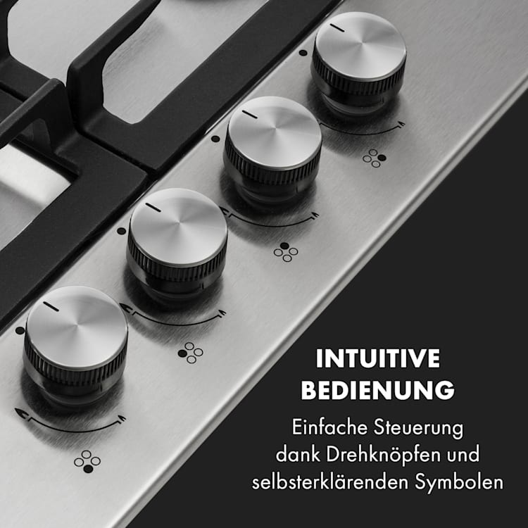 Ignito 4 Zonen Gaskochfeld 4-flammig Sabaf-Brenner Edelstahl silber Silber | 4 Brenner