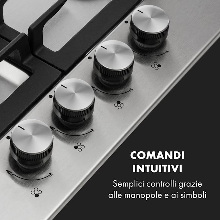 Ignito 4 Zone Fornello A Gas a Bruciatori Sabaf 4 Fiamme Inox argento Argento | 4 bruciatori