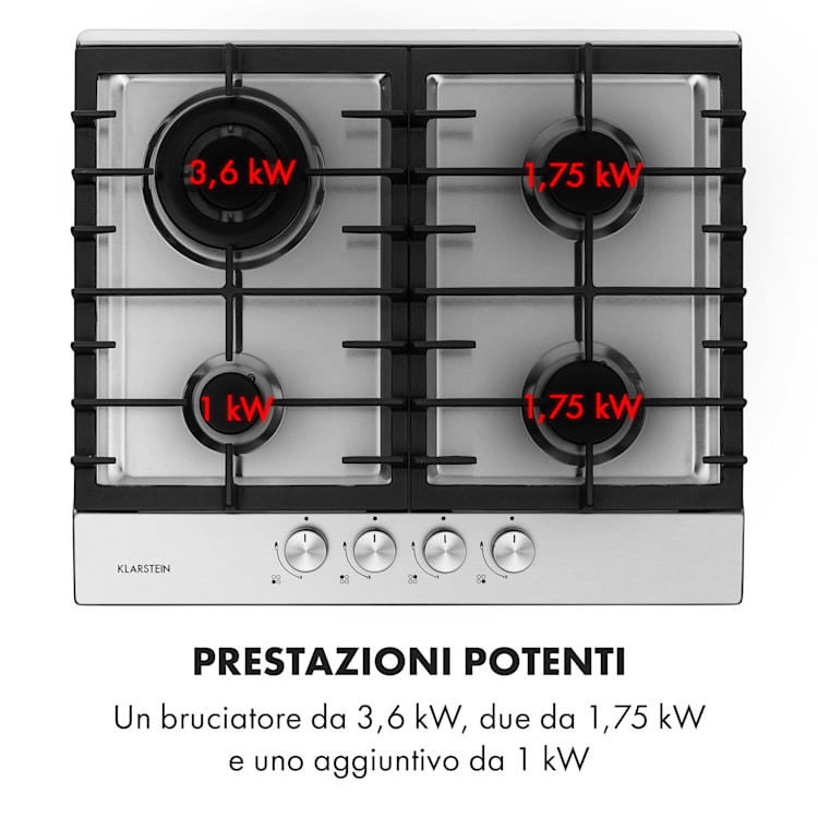 Ignito 4 Zone Fornello A Gas a Bruciatori Sabaf 4 Fiamme Inox argento Argento | 4 bruciatori