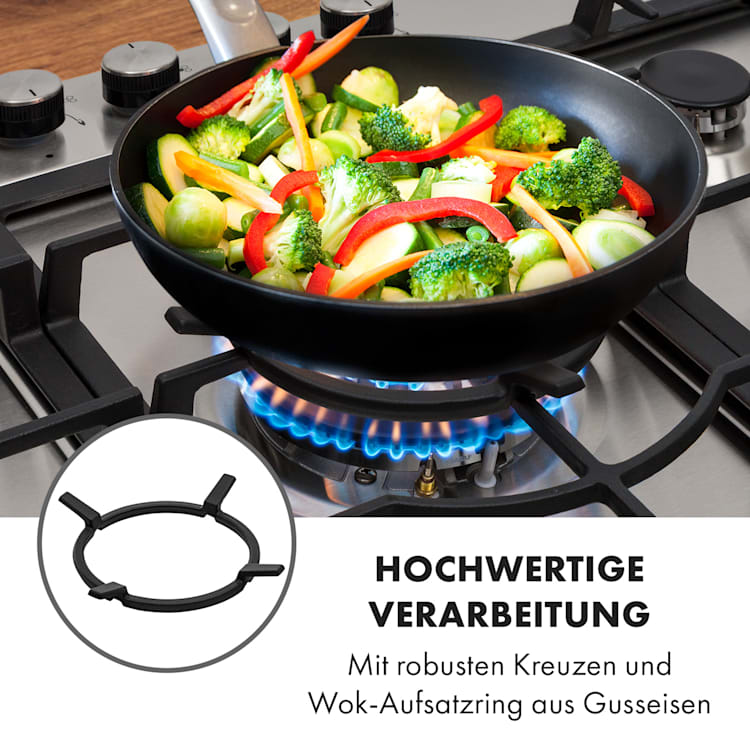 Ignito 5 Zonen Gaskochfeld 5-flammig Sabaf-Brenner Edelstahl silber 5 Brenner | Silber