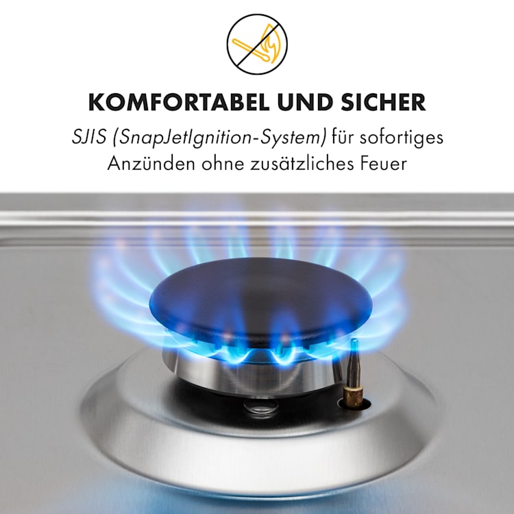 Ignito 5 Zonen Gaskochfeld 5-flammig Sabaf-Brenner Edelstahl silber 5 Brenner | Silber