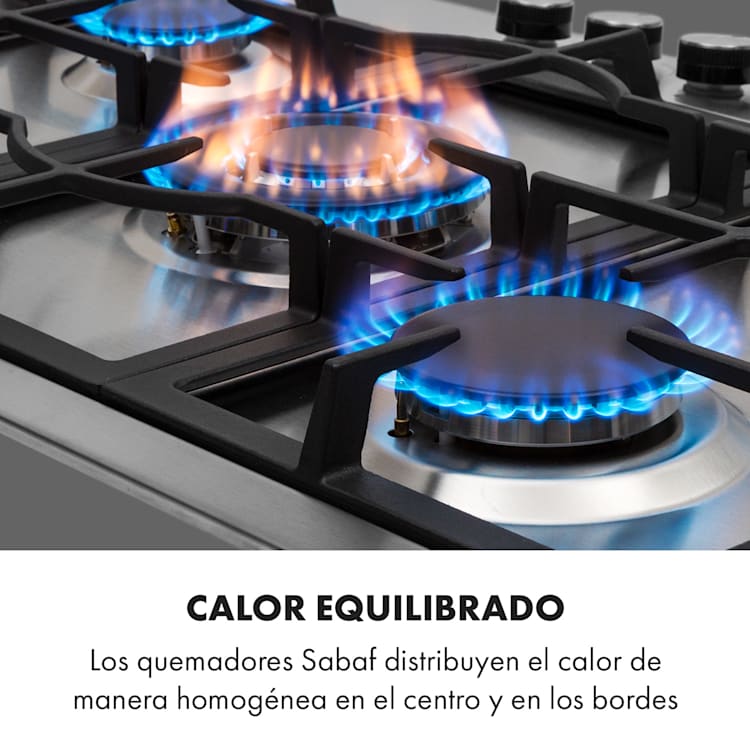 Ignito cocina a gas con 5 zonas 5 fogones Sabaf acero inoxidable plateada Plata | 5 fogones