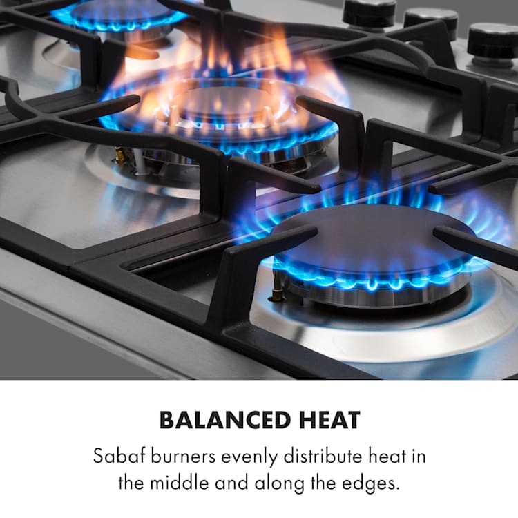 Ignito 5 Zones Gas Hob 5 Flames Sabaf Burner Stainless Steel Silver 5 burners | Silver