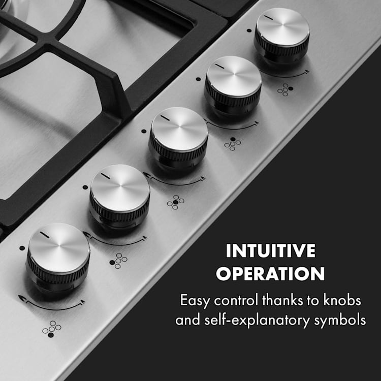 Ignito 5 Zones Gas Hob 5 Flames Sabaf Burner Stainless Steel Silver 5 burners | Silver