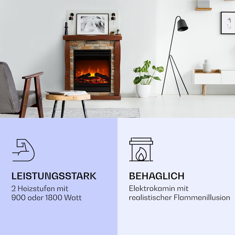 Lienz Elektrischer Kamin 1800W Steindekor Polystone Fernbedienung Rot / braun