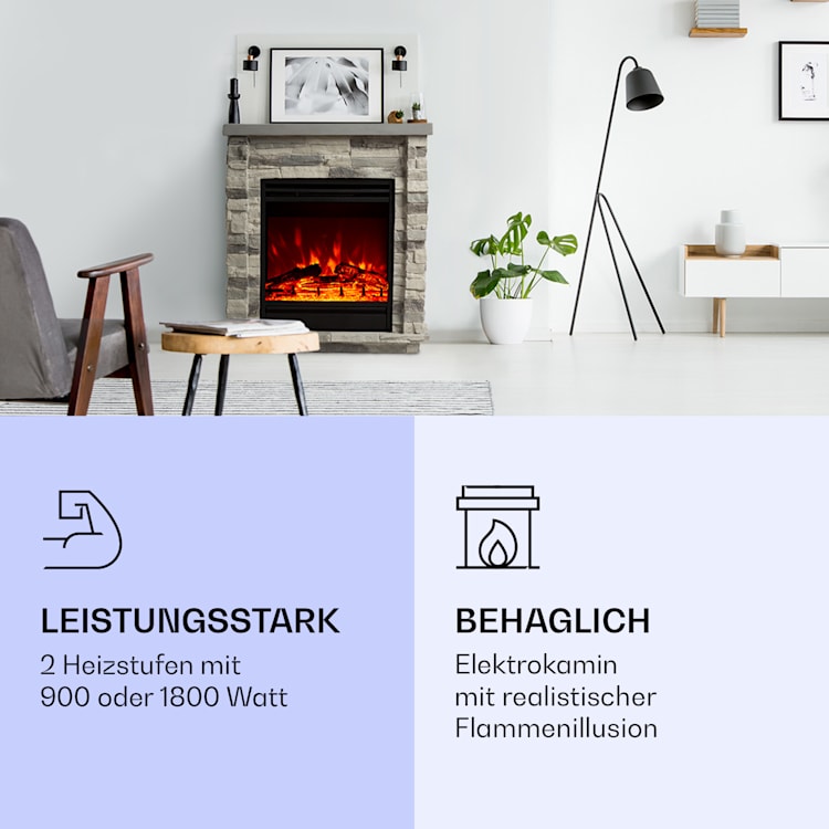 Lienz Elektrischer Kamin 1800W Steindekor Polystone Fernbedienung Hellgrau