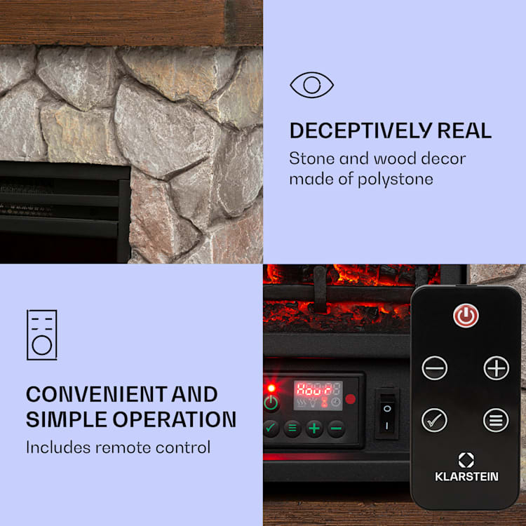 Lienz Electric Fireplace 1800W Stone Decor Polystone Remote Control Brown