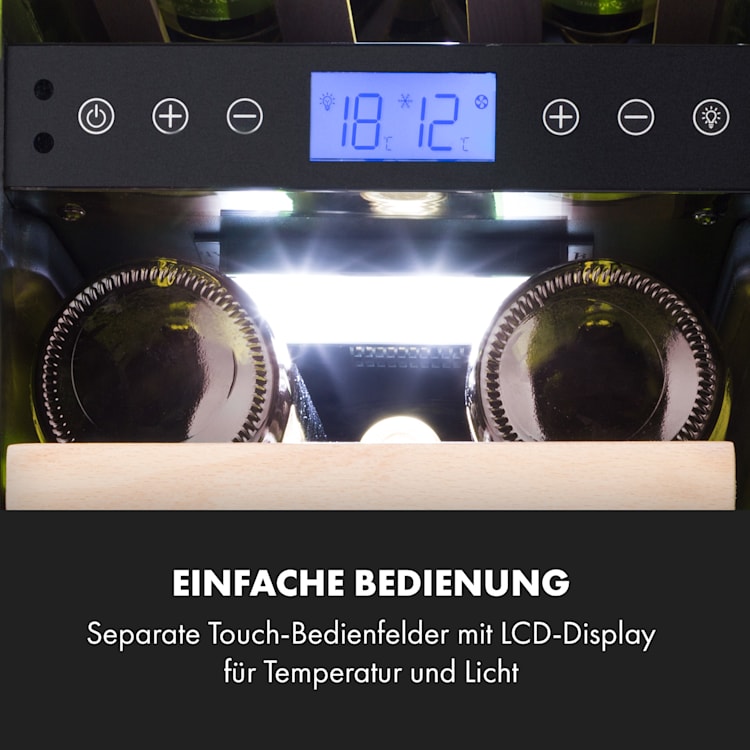Vinovilla 17 Built-In Duo Zweizonen-Weinkühlschrank 53l 17 Fl. 3-Farben Glastür Schwarz