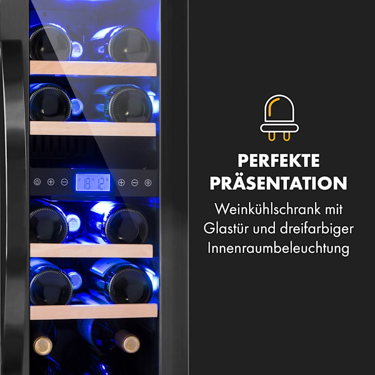 Vinovilla 17 Built-In Duo Zweizonen-Weinkühlschrank 53l 17 Fl. 3-Farben Glastür Schwarz