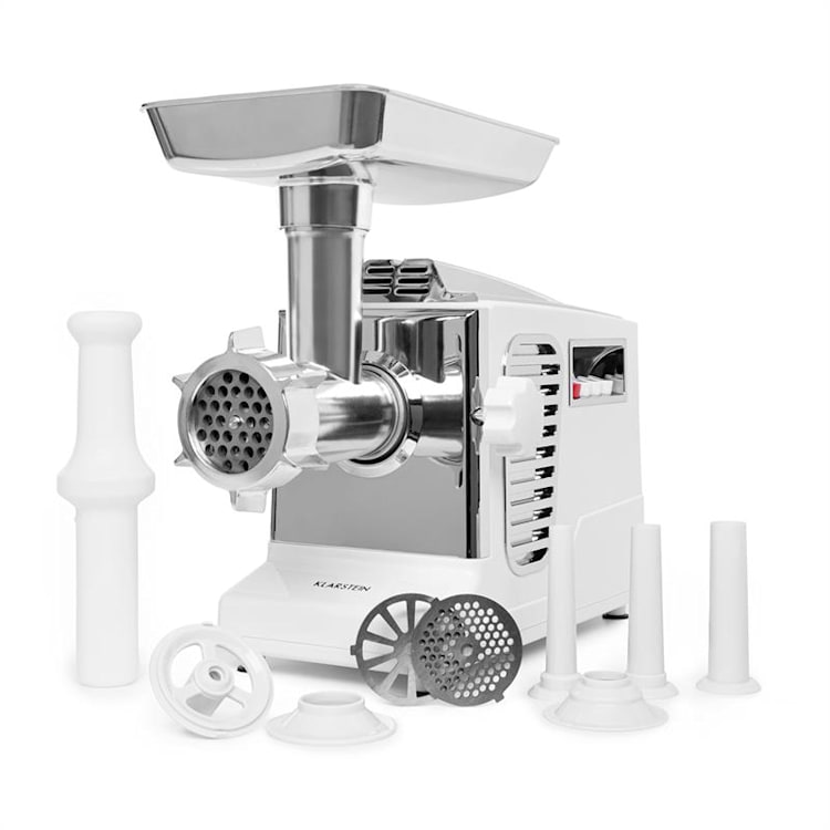 Kraftprotz elektrischer Fleischwolf 700 W Kupfermotor Hack Wurst Kebbe Edelstahl Weiß