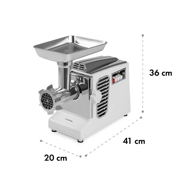 Kraftprotz elektrischer Fleischwolf 700 W Kupfermotor Hack Wurst Kebbe Edelstahl Weiß
