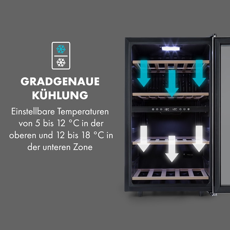 Vinamour 45D Weinkühlschrank 2 Zonen 118 Ltr / 45 Fl 5-18 °C Edelstahl 45 Flaschen | 2 Kühlzonen