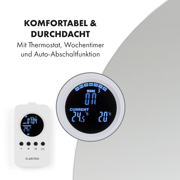 Marvel Mirror Infrarotheizung 300W Wochentimer IP54 Spiegel rund