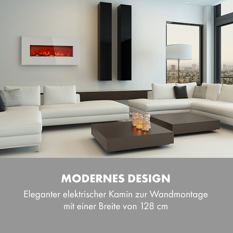 Lausanne Long Elektrischer Kamin 1600W 2 Heizstufen 128 cm Weiß