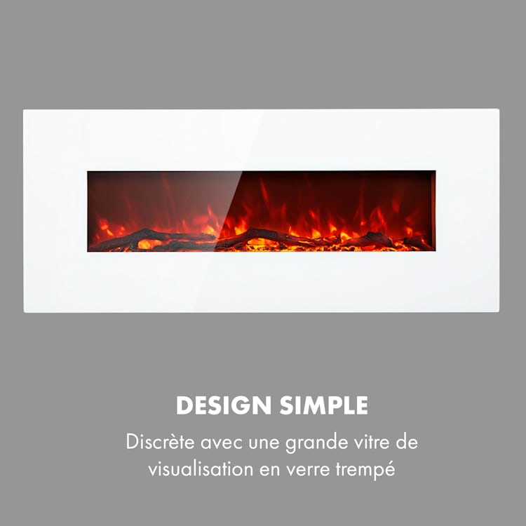 Lausanne Long Cheminée électrique 1600 W 2 niveaux de chauffage 128 cm Blanc