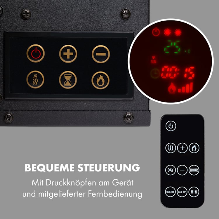 Lausanne Long Elektrischer Kamin 1600W 2 Heizstufen 128 cm Schwarz