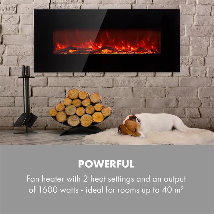 Lausanne Long, električni kamin, 1600 W, 2 stupnja grijanja, 128 cm, crni Crna