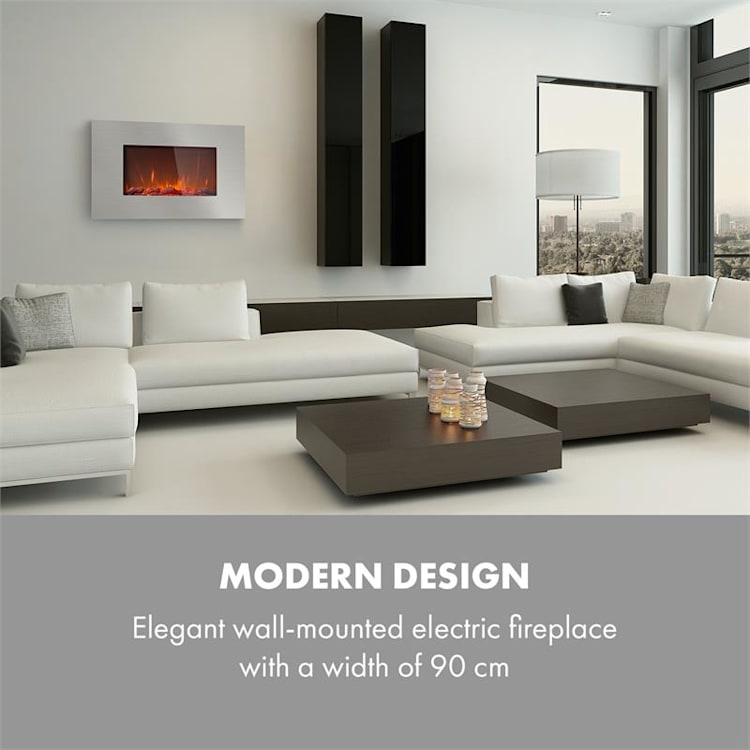Lausanne Luxe, elektromos kandalló, 2000 W, 2 fűtési fokozat, 90 cm, nemesacél