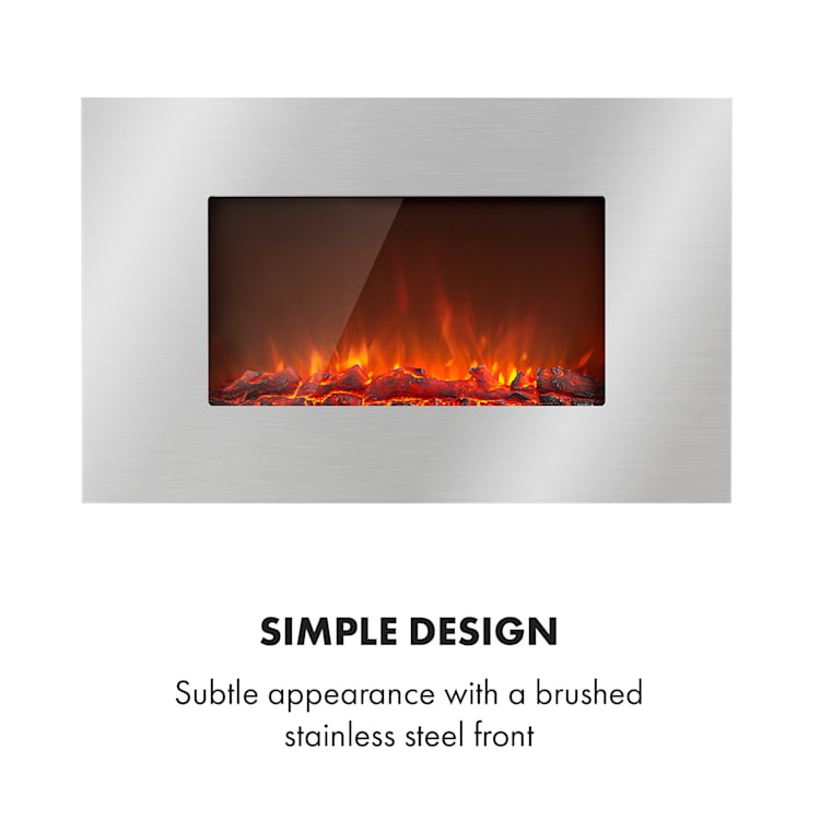 Lausanne Luxe Electric Fireplace 2000W 2 Heat Settings 90 cm Stainless Steel