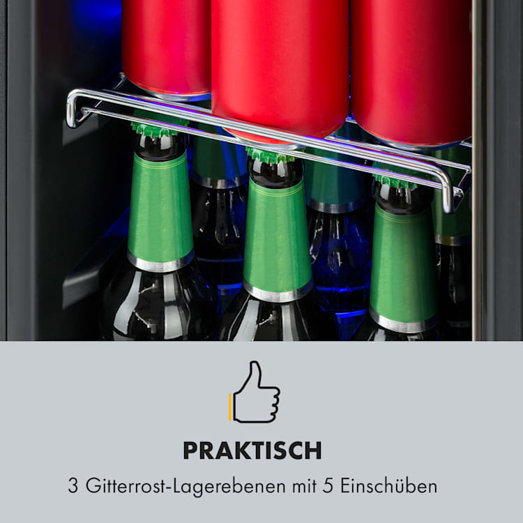 Beerlager 56 Getränkekühlschrank 56l 20 Fl. Glastür Touch-Bedienfeld Edelstah 56 Ltr