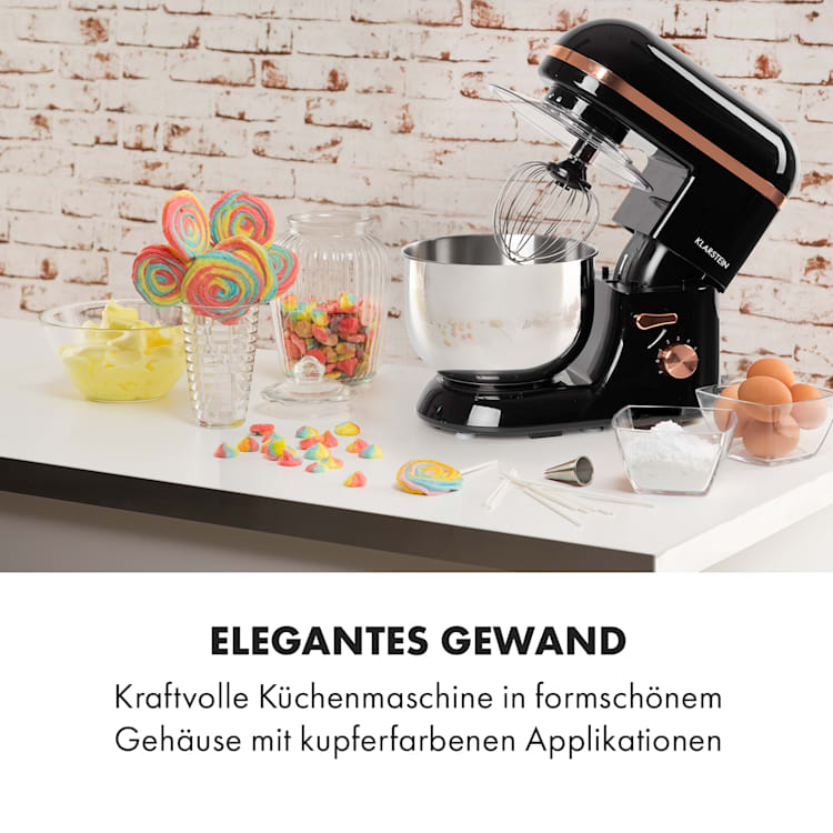 Bella Elegance Küchenmaschine 2000 W / 2,7 PS / 5,2 Liter Edelstahl BPA-frei Schwarz