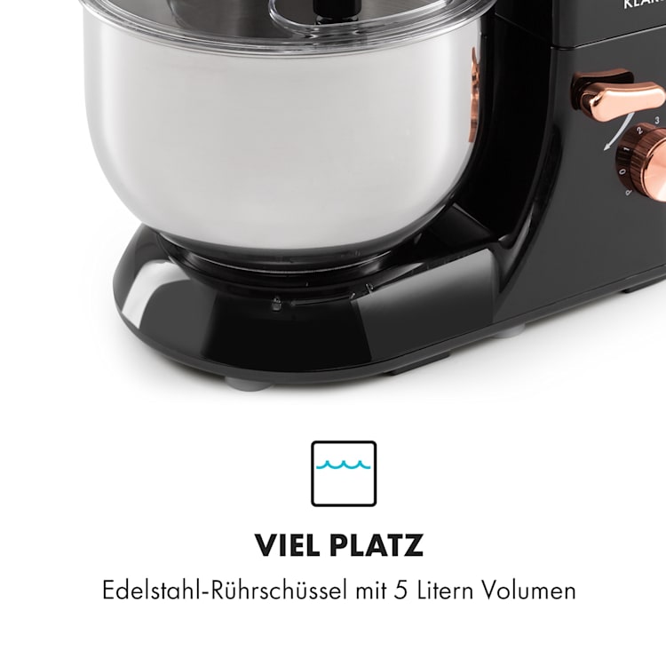 Bella Elegance Küchenmaschine 2000 W / 2,7 PS / 5,2 Liter Edelstahl BPA-frei Schwarz