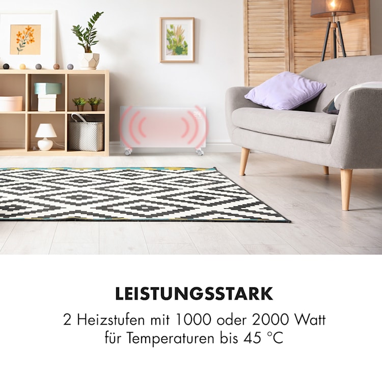 Bornholm Smart Konvektions-Heizgerät 2000W WiFi LED-Display Timer IP24 Standgerät Wandinstallation Weiß
